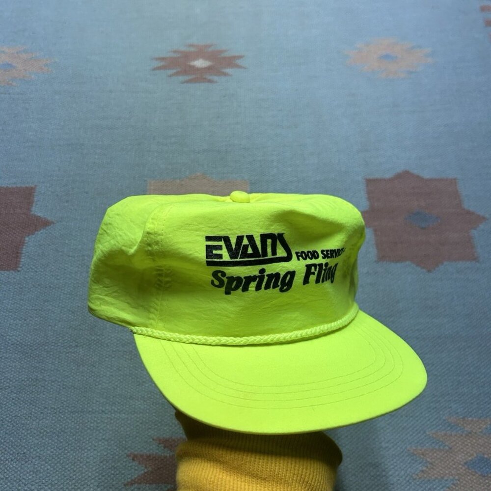 Vintage SnapBack hat cap Evans food service hi vis neon yellow nylon adjustable